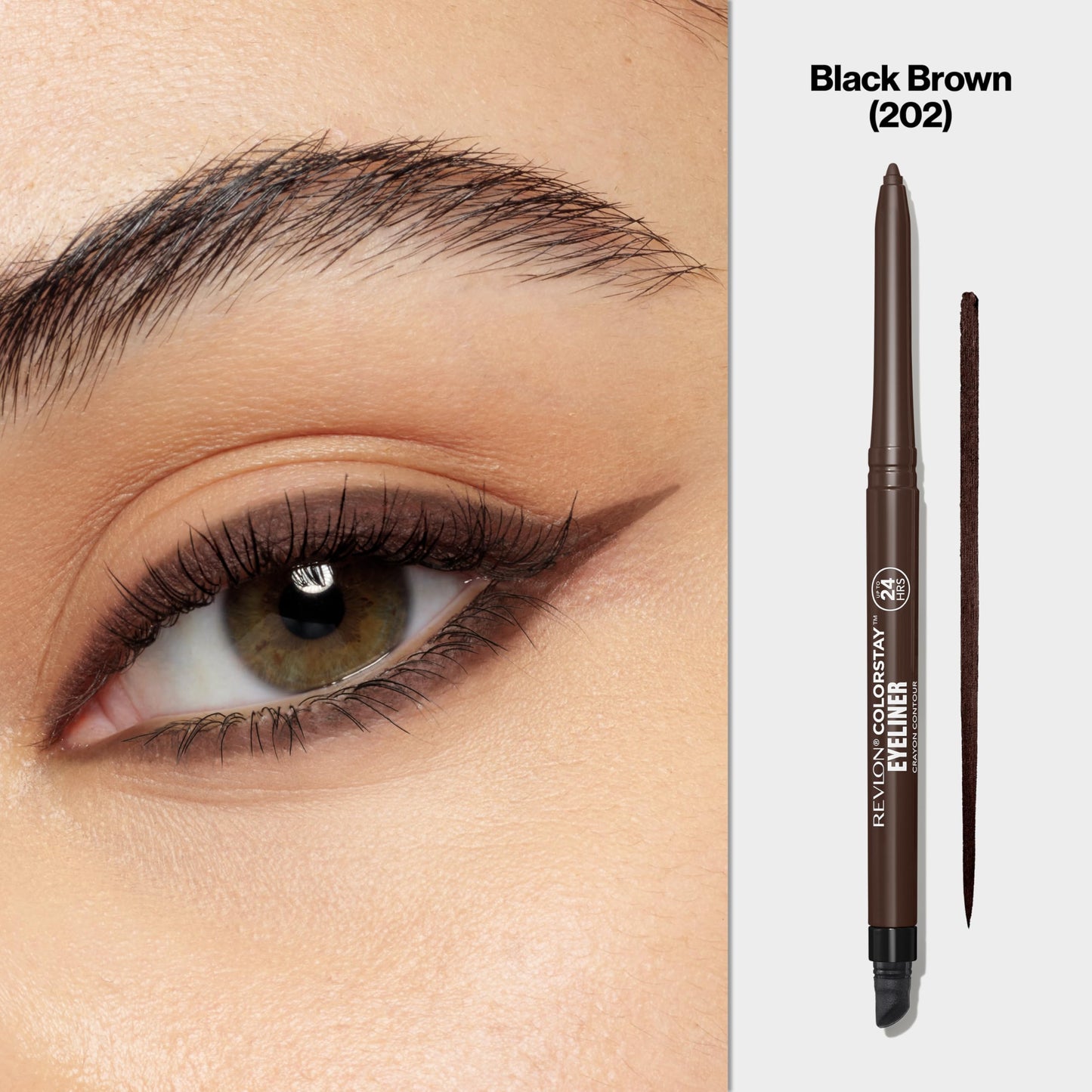 Revlon ColorStay Pencil Waterproof Eyeliner, Smudge-Proof, Eye Makeup with Built-In Sharpener, Long-Lasting, Matte Finish, 202 Black Brown, 0.01 oz