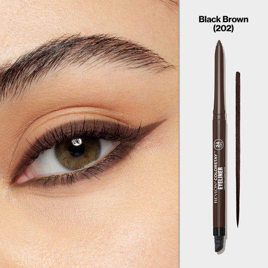 Revlon ColorStay Pencil Waterproof Eyeliner, Smudge-Proof, Eye Makeup with Built-In Sharpener, Long-Lasting, Matte Finish, 202 Black Brown, 0.01 oz